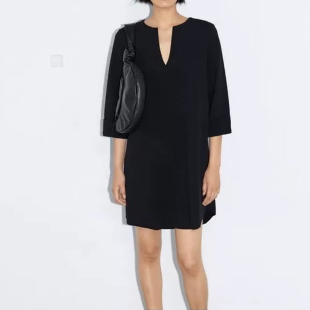 Zara Black Textured Tunic Dress S - Minimalist, Workwear, Business Casual